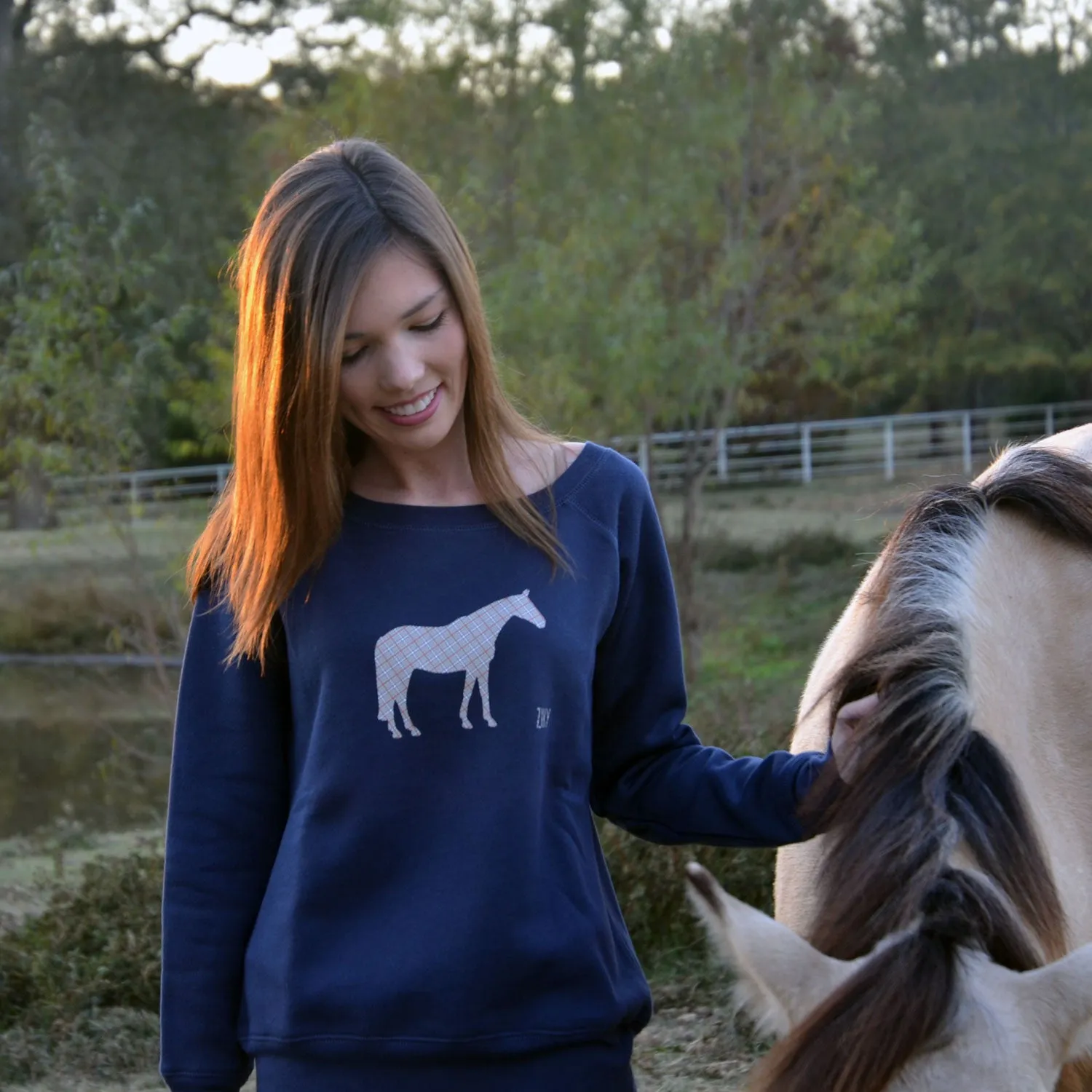 Plaid Horse Scoop Neck