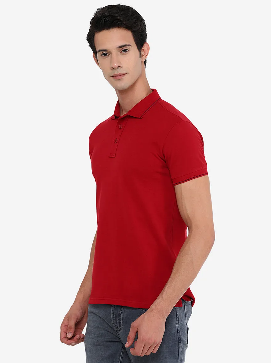Red Solid Slim Fit Polo T-Shirt | JadeBlue