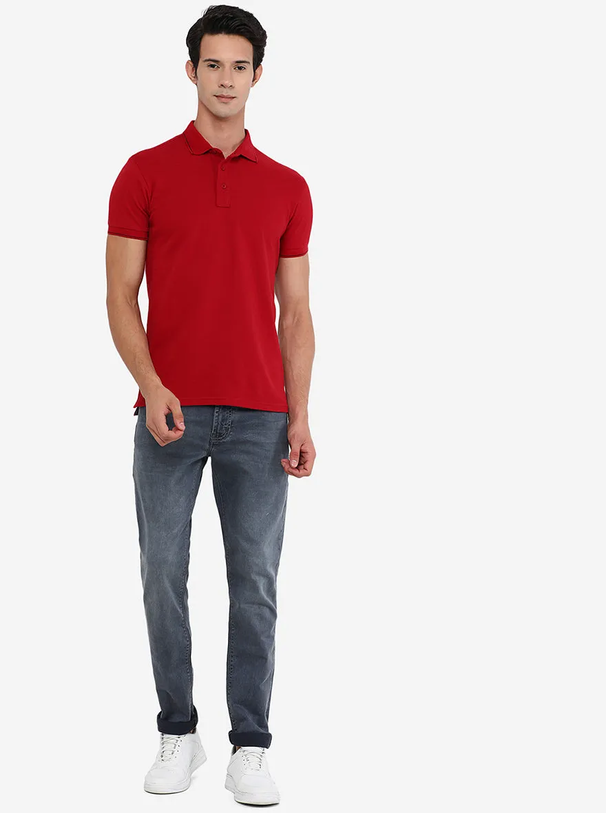 Red Solid Slim Fit Polo T-Shirt | JadeBlue