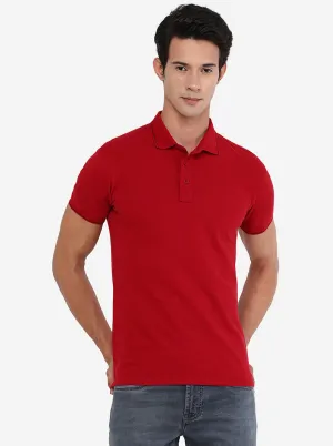 Red Solid Slim Fit Polo T-Shirt | JadeBlue