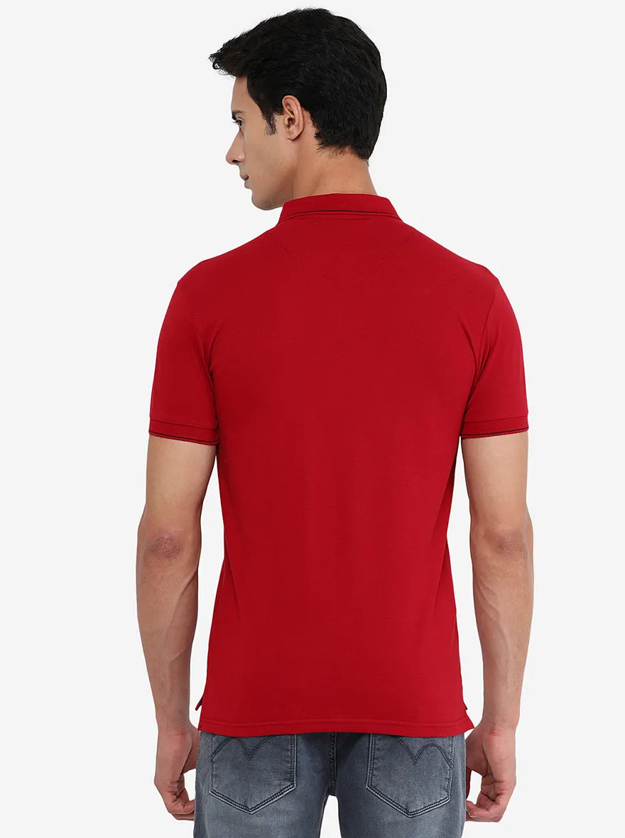 Red Solid Slim Fit Polo T-Shirt | JadeBlue