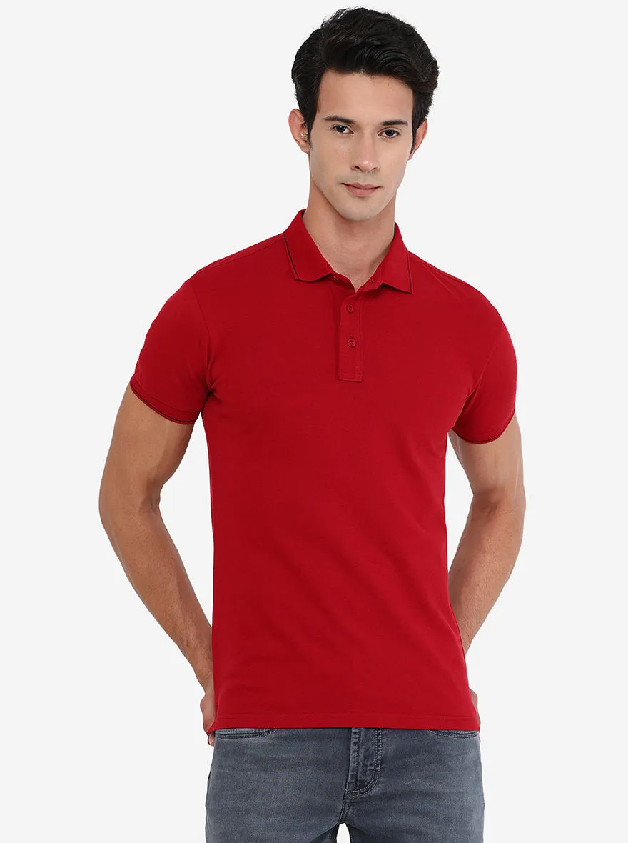 Red Solid Slim Fit Polo T-Shirt | JadeBlue