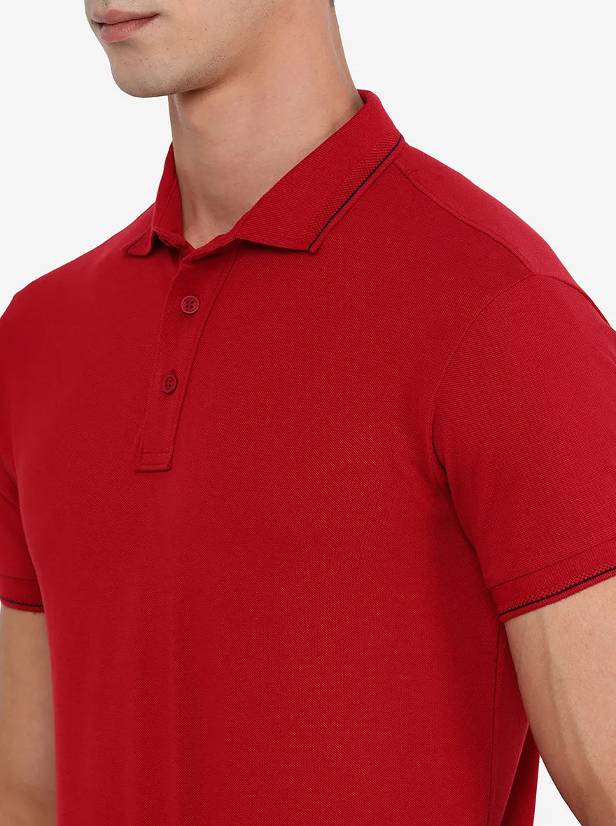 Red Solid Slim Fit Polo T-Shirt | JadeBlue