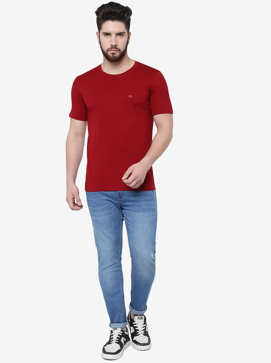 Red Solid Slim Fit T-Shirt | JadeBlue