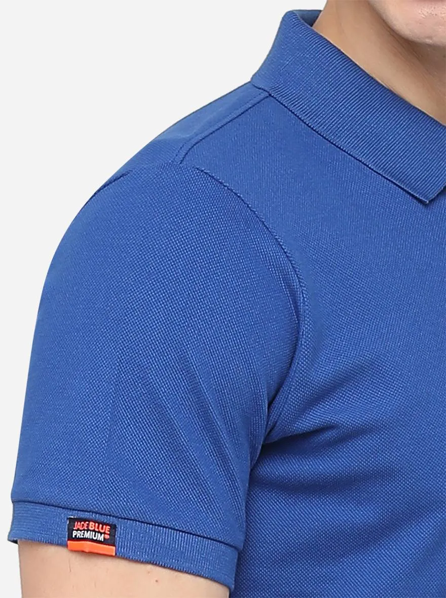 Royal Blue Solid Slim Fit Polo T-Shirt | JadeBlue