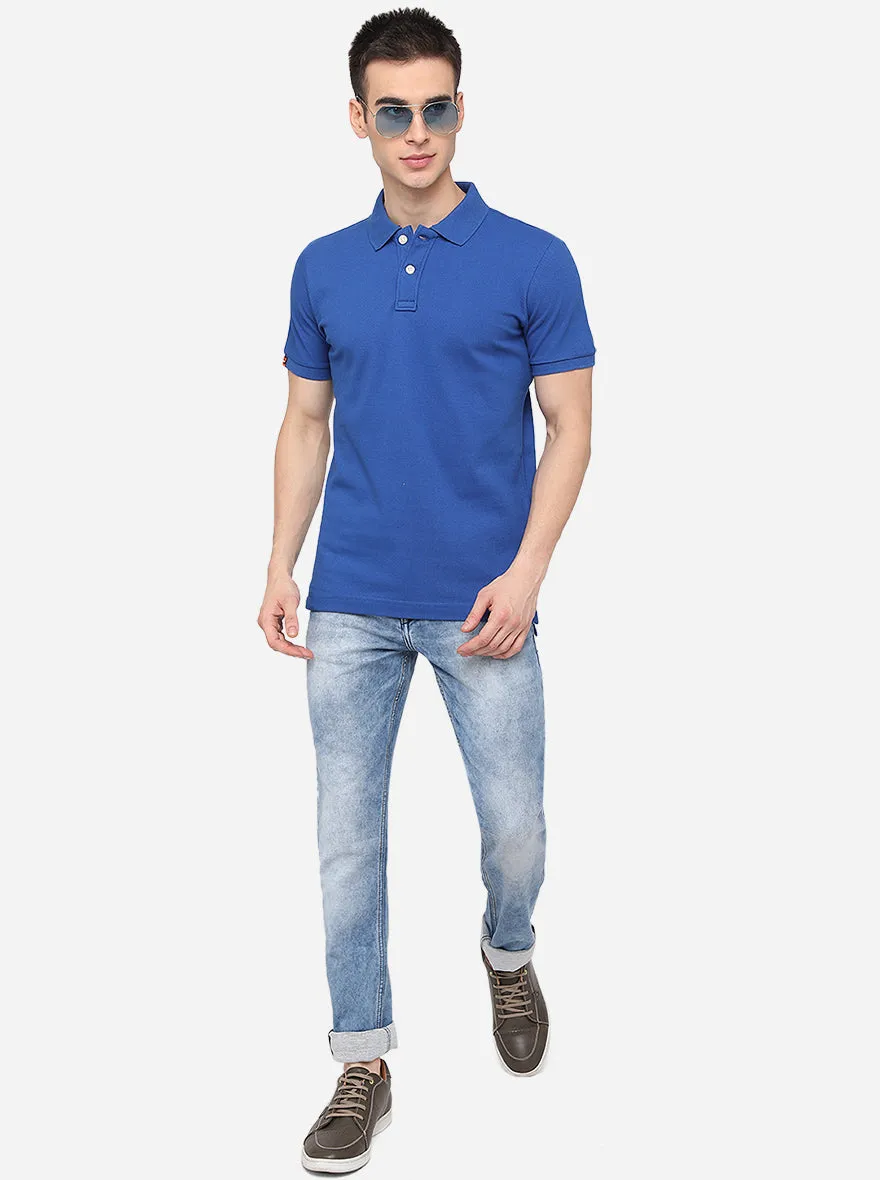 Royal Blue Solid Slim Fit Polo T-Shirt | JadeBlue