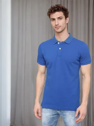 Royal Blue Solid Slim Fit Polo T-Shirt | JadeBlue