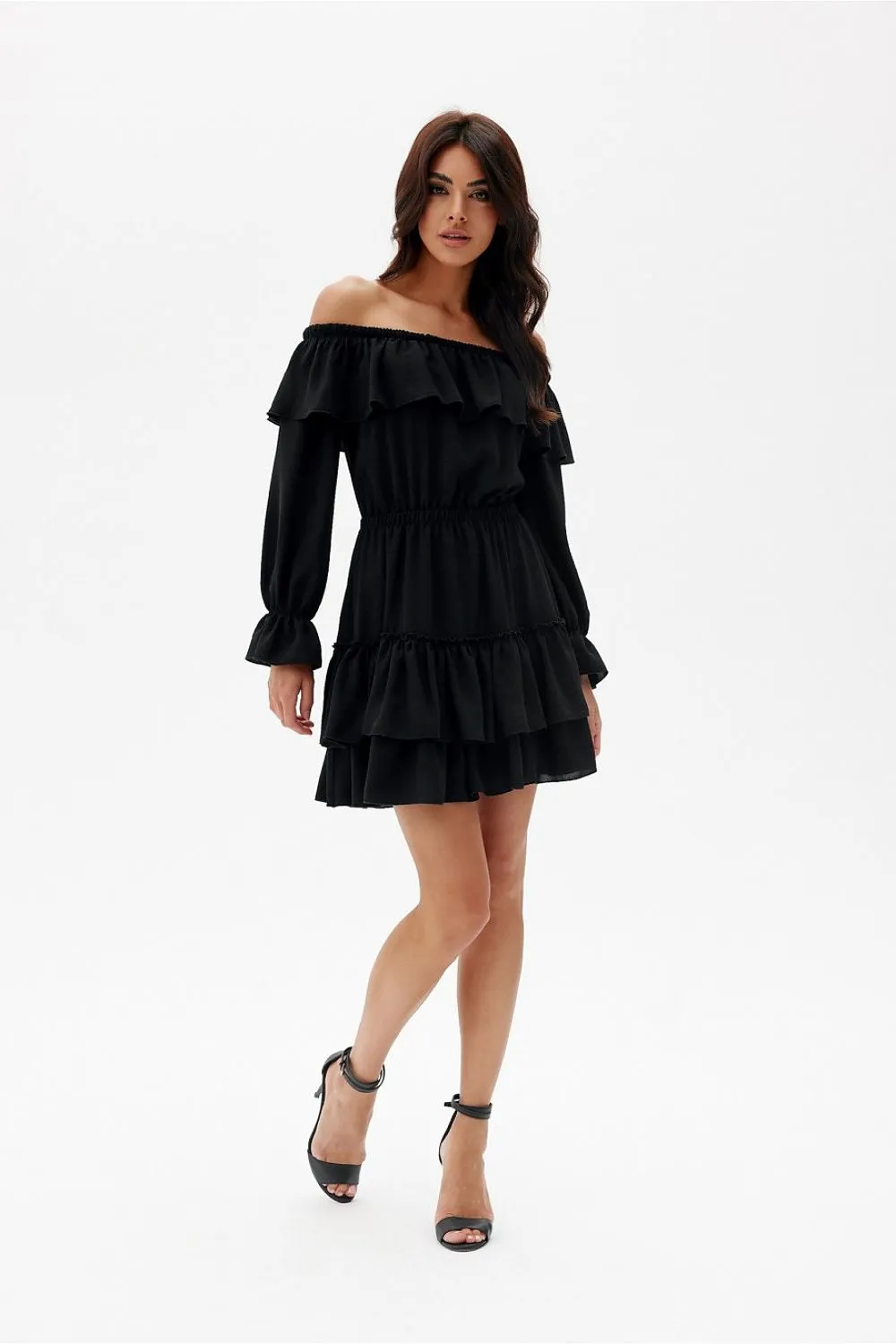 Ruffled Neckline Mini Dress