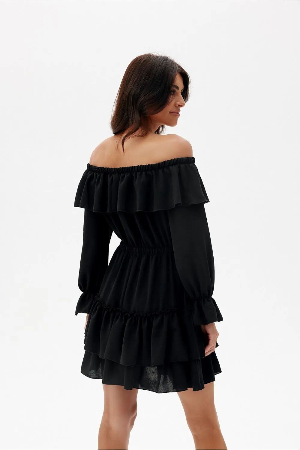 Ruffled Neckline Mini Dress