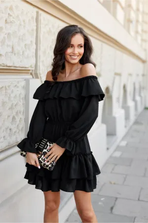 Ruffled Neckline Mini Dress