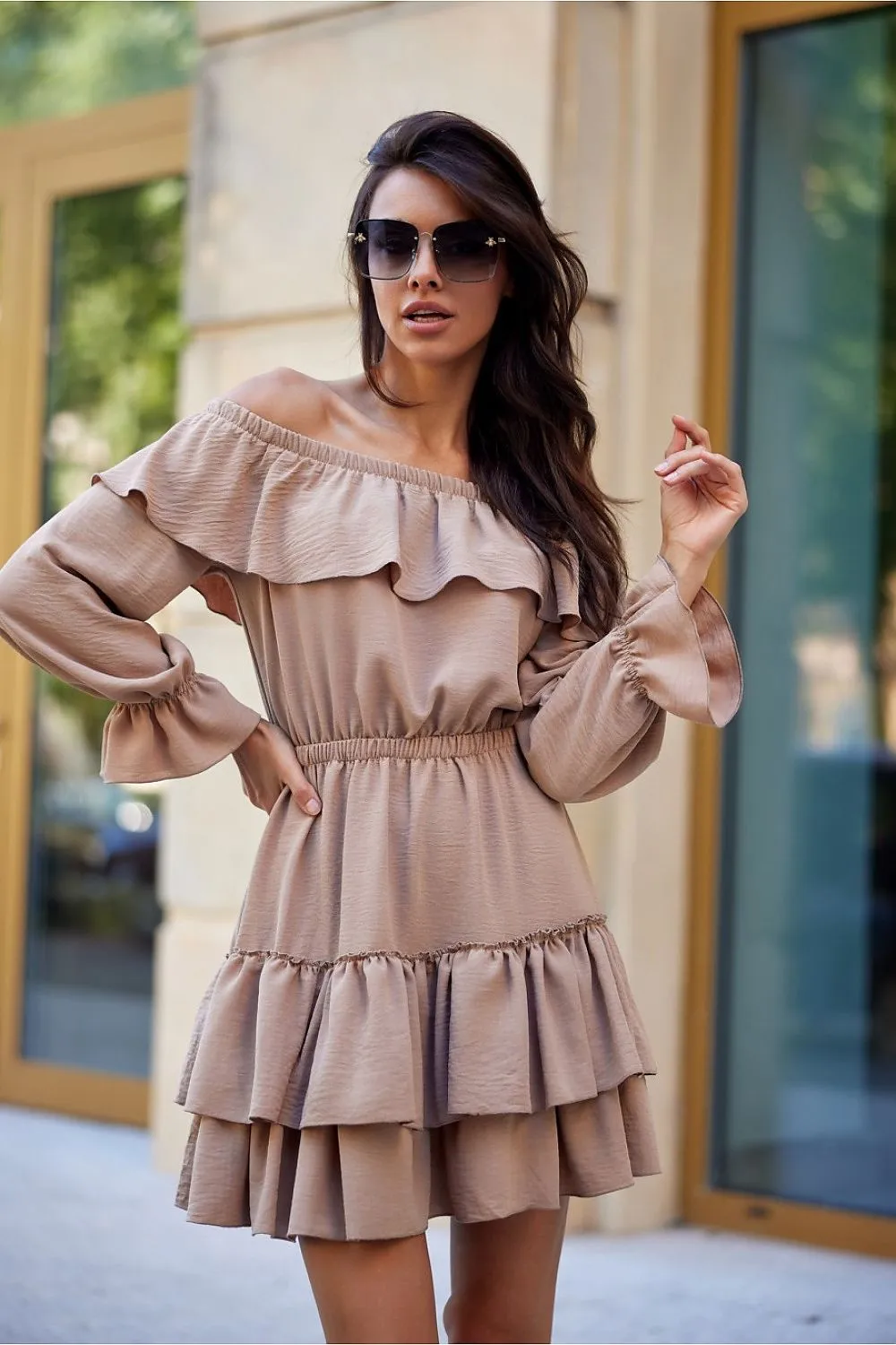 Ruffled Off-Shoulder Mini Dress