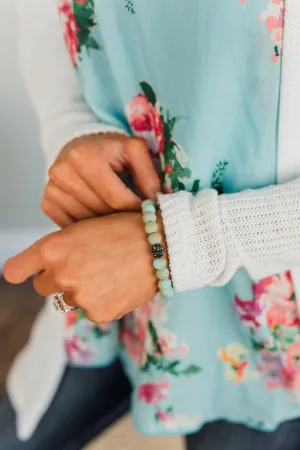 Single Glam Accent Bracelet- Mint Blue & Tan
