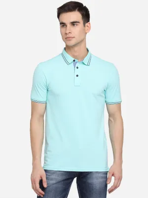 Sky Blue Solid Slim Fit Polo T-Shirt | JadeBlue