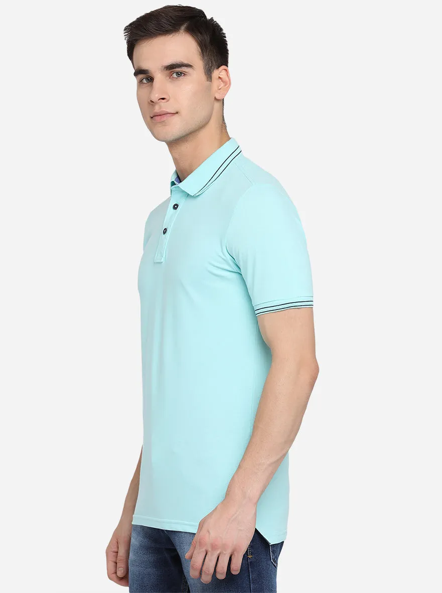 Sky Blue Solid Slim Fit Polo T-Shirt | JadeBlue