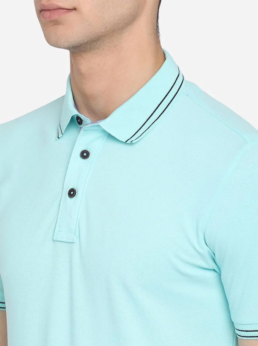 Sky Blue Solid Slim Fit Polo T-Shirt | JadeBlue
