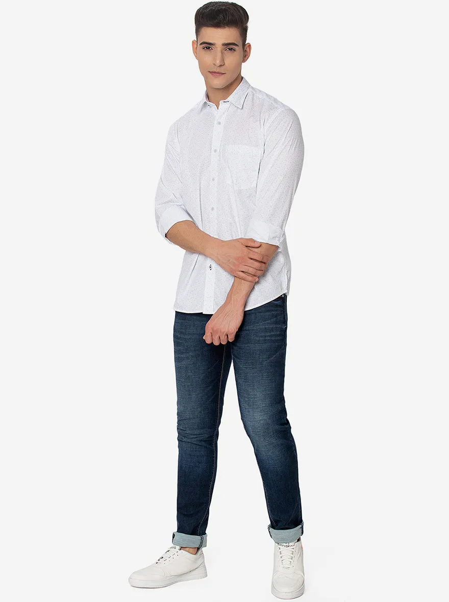 Snow White Printed Slim Fit Casual Shirt | JadeBlue