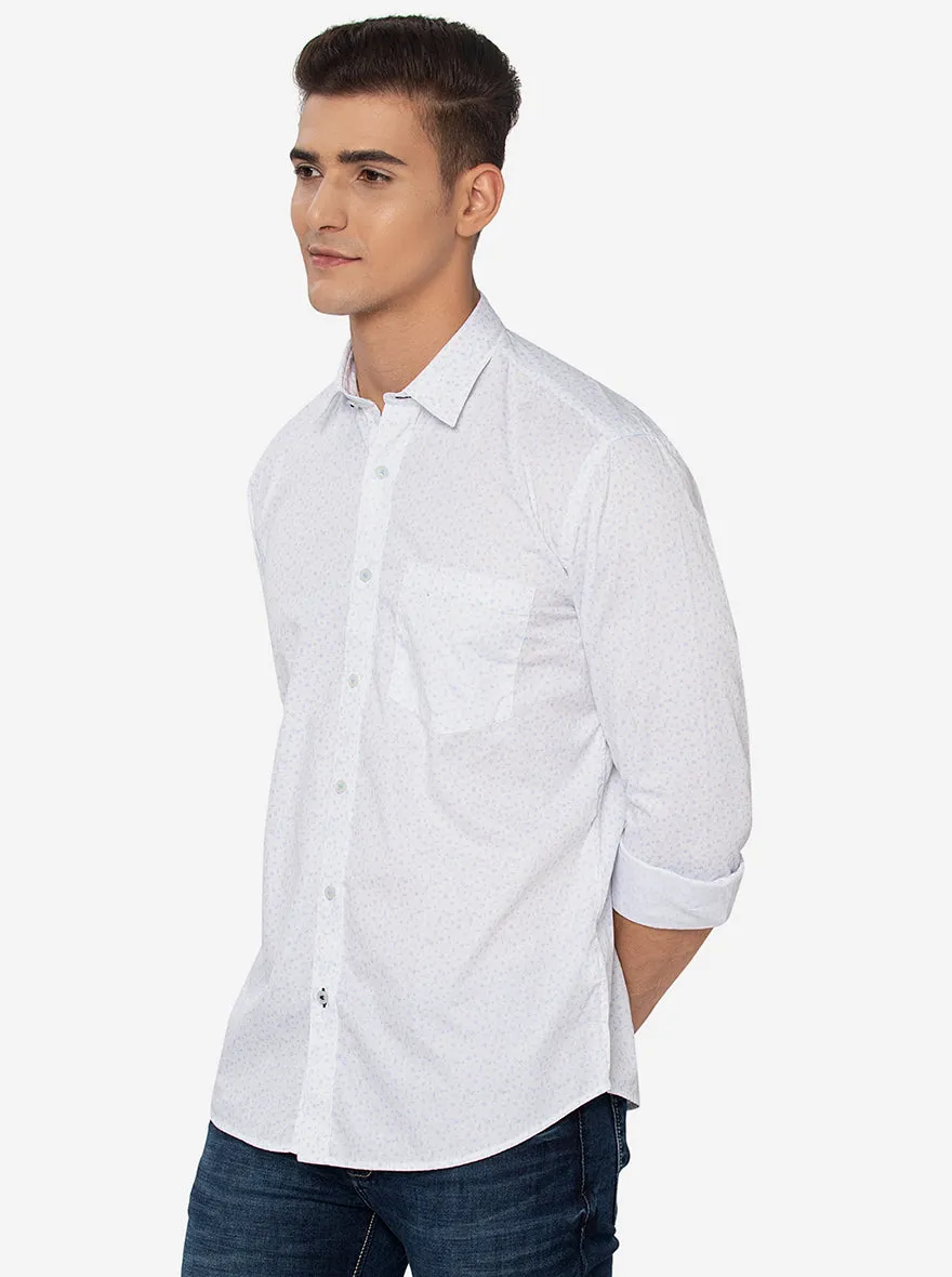 Snow White Printed Slim Fit Casual Shirt | JadeBlue