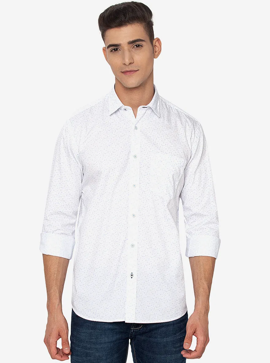 Snow White Printed Slim Fit Casual Shirt | JadeBlue