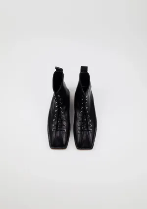 Square Toe Lace-Up Flat Boots