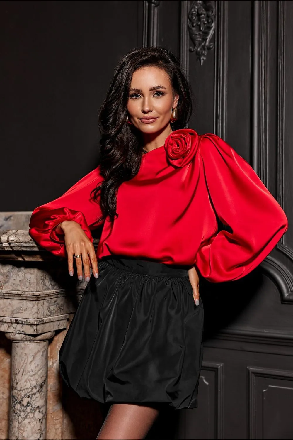 Striking rose luxurious satin formal blouse