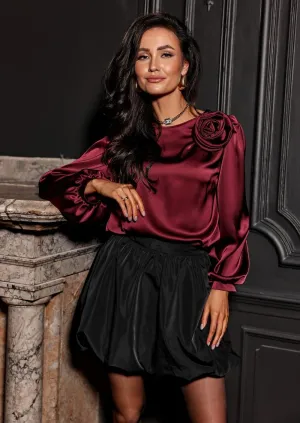 Striking rose luxurious satin formal blouse