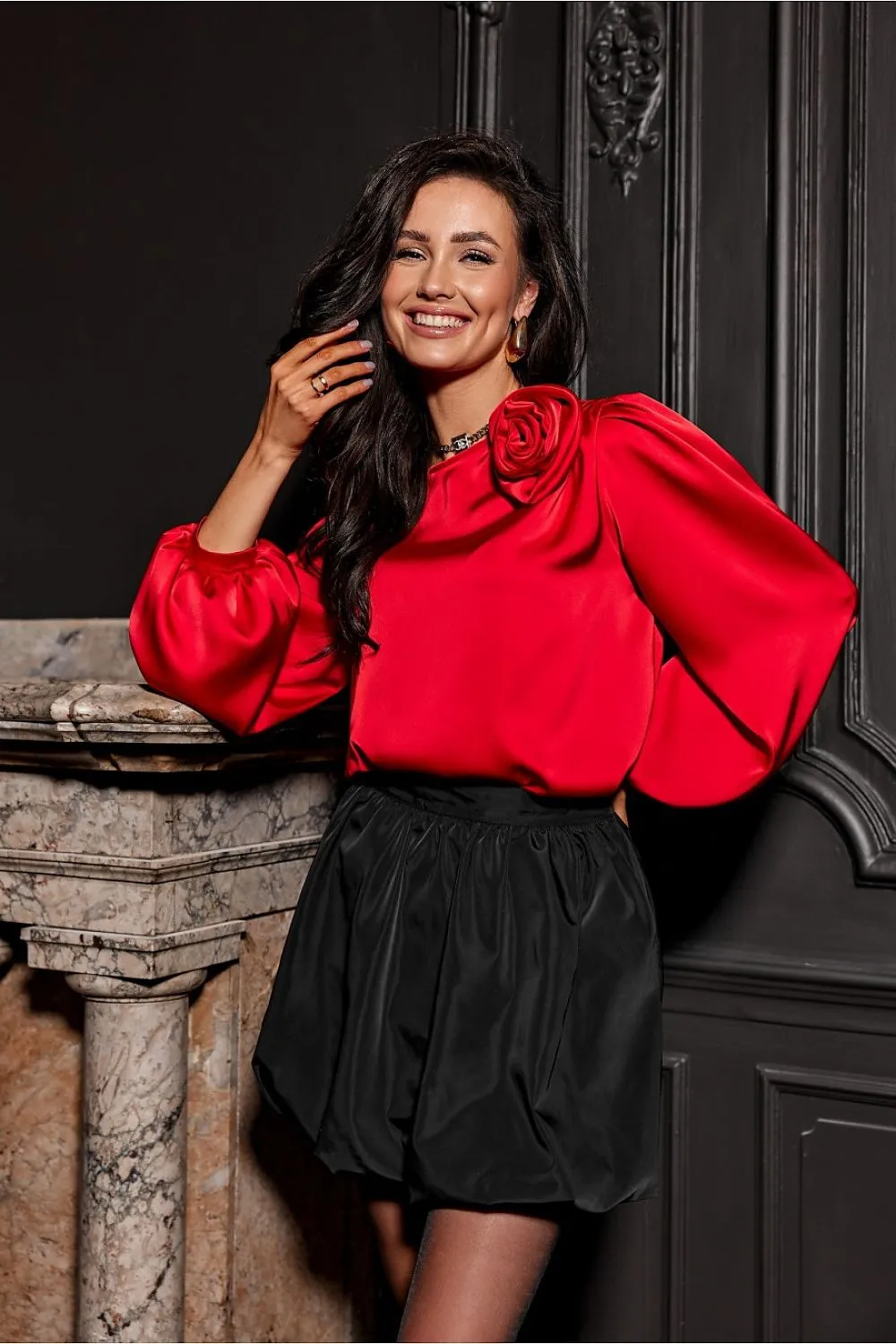 Striking rose luxurious satin formal blouse