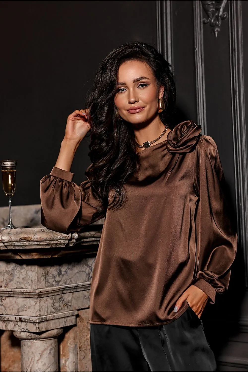 Striking rose luxurious satin formal blouse