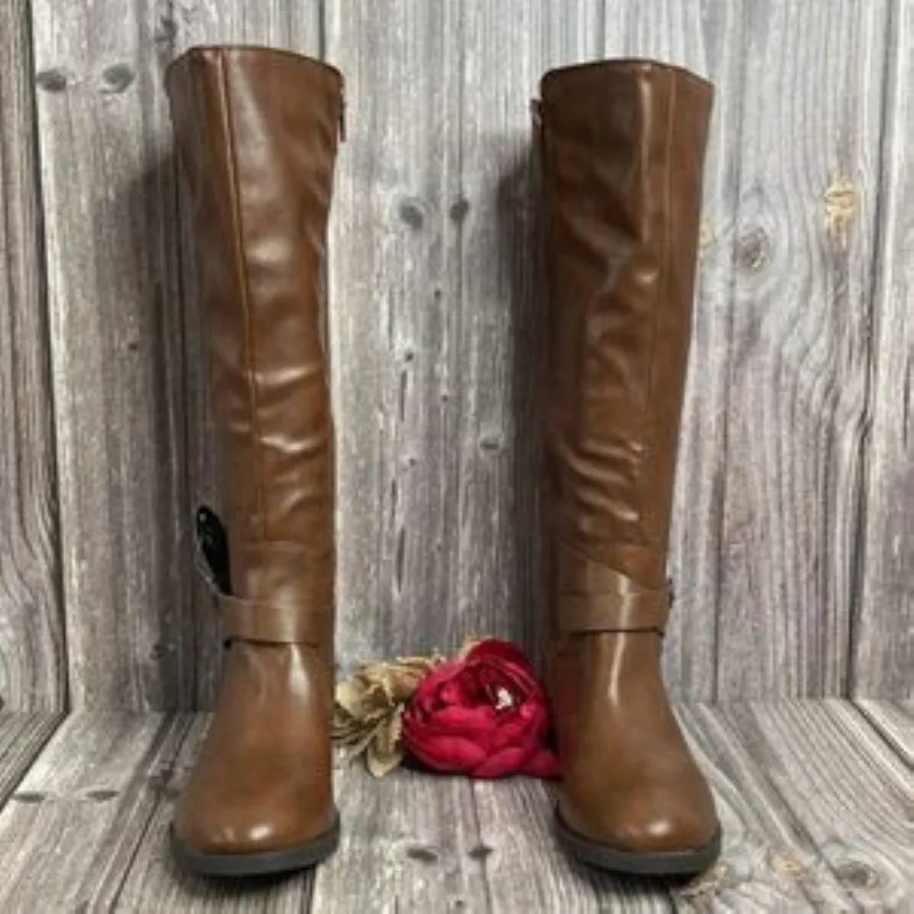Style & Co. Madixe Brown Faux Leather Riding Boots 8