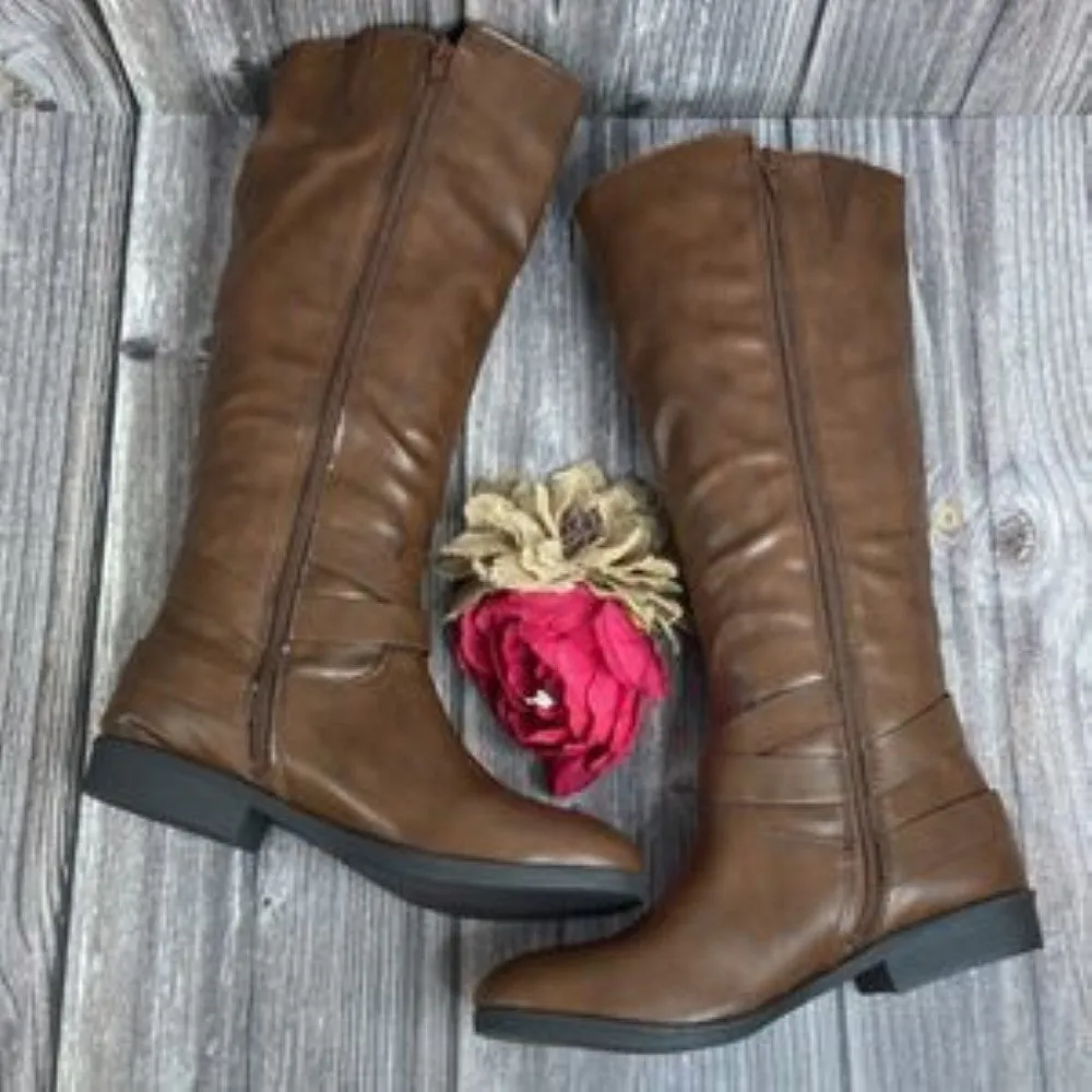 Style & Co. Madixe Brown Faux Leather Riding Boots 8