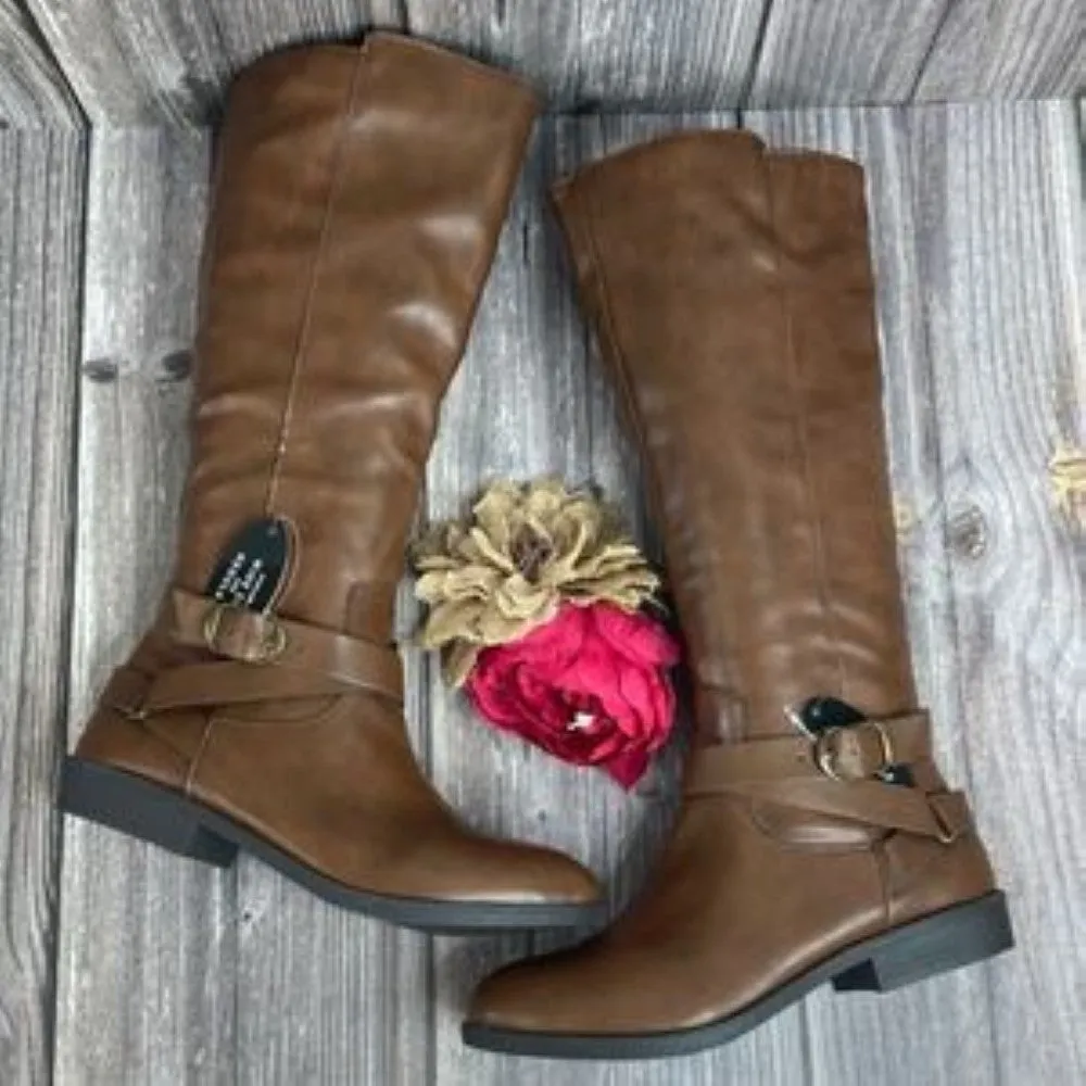 Style & Co. Madixe Brown Faux Leather Riding Boots 8