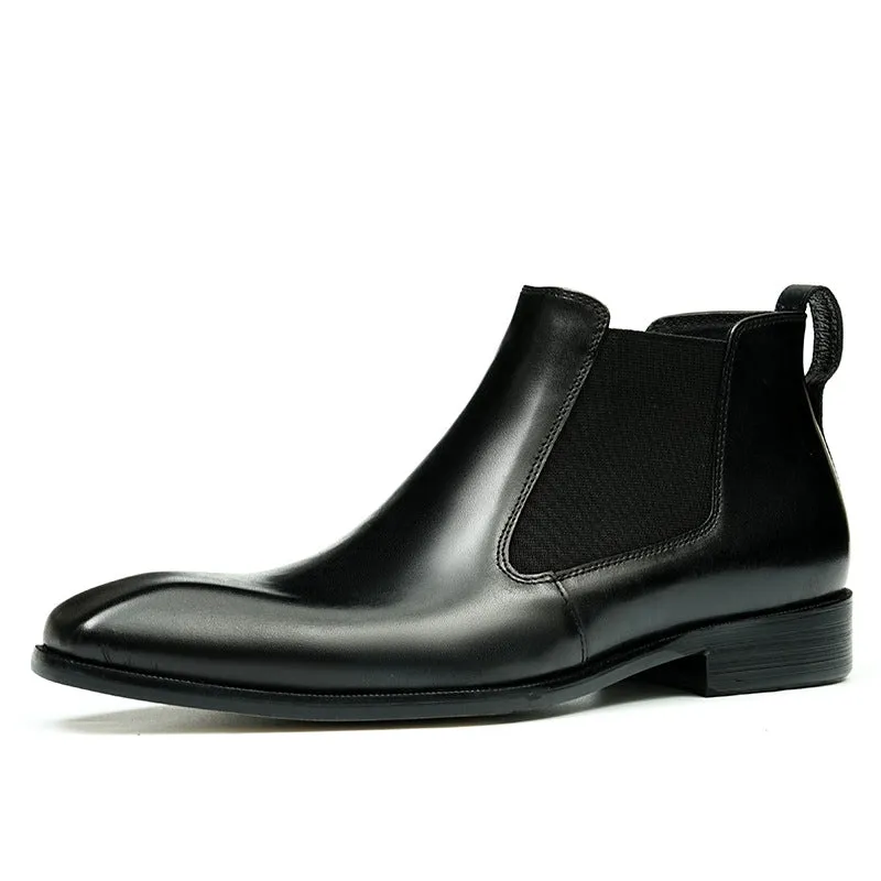 Top Layer Cowhide Men's Leather Shoes Chelsea Boots Men's Short Boots Genuine Leather England Style Winter Pointed Toe Business Formal Wear Cowhide Boots65126