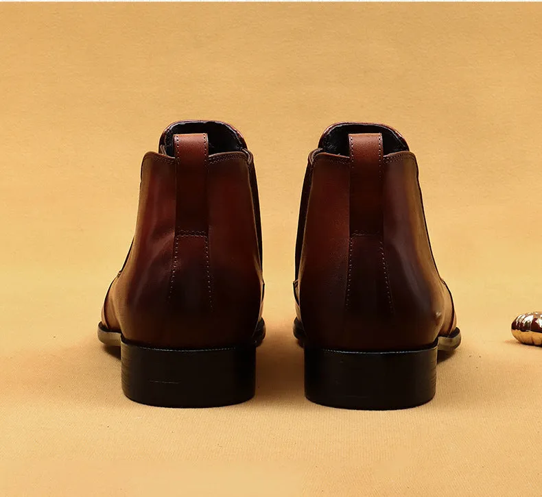 Top Layer Cowhide Men's Leather Shoes Chelsea Boots Men's Short Boots Genuine Leather England Style Winter Pointed Toe Business Formal Wear Cowhide Boots65126