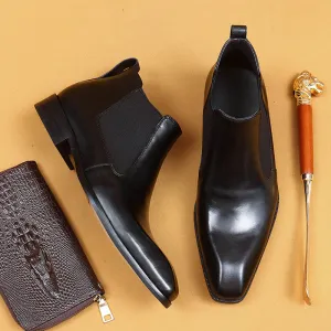 Top Layer Cowhide Men's Leather Shoes Chelsea Boots Men's Short Boots Genuine Leather England Style Winter Pointed Toe Business Formal Wear Cowhide Boots65126
