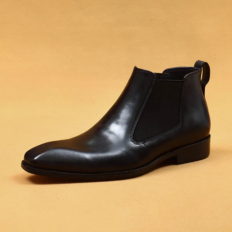 Top Layer Cowhide Men's Leather Shoes Chelsea Boots Men's Short Boots Genuine Leather England Style Winter Pointed Toe Business Formal Wear Cowhide Boots65126