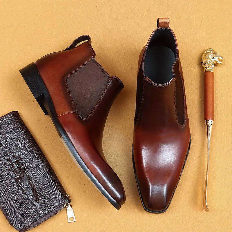 Top Layer Cowhide Men's Leather Shoes Chelsea Boots Men's Short Boots Genuine Leather England Style Winter Pointed Toe Business Formal Wear Cowhide Boots65126