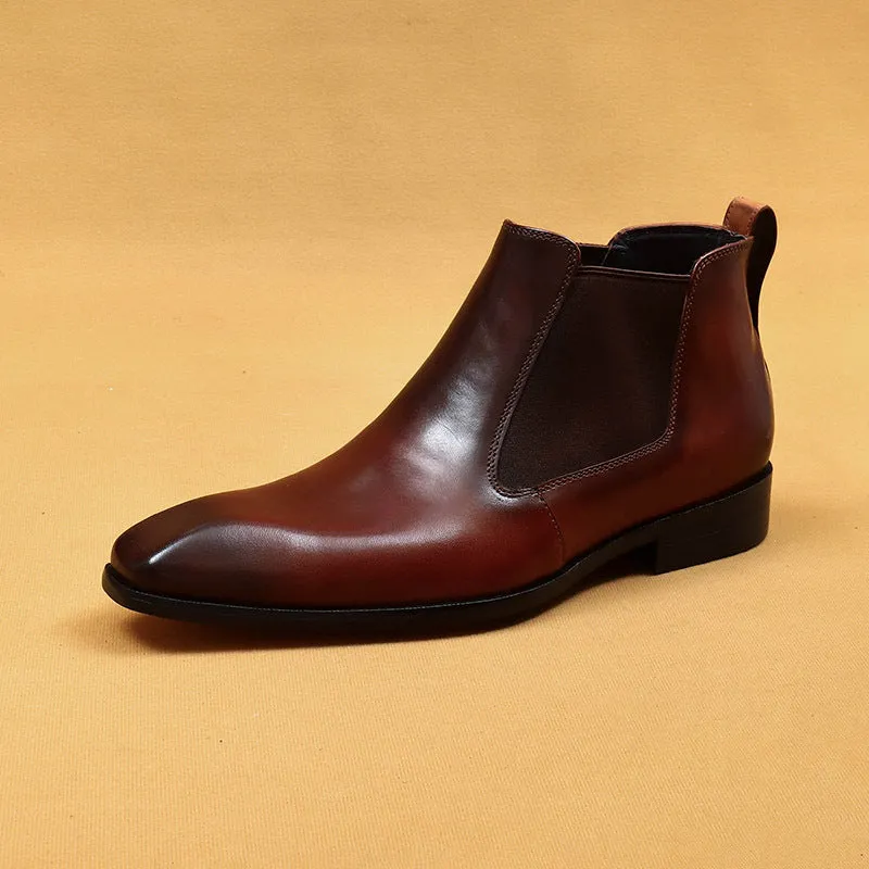 Top Layer Cowhide Men's Leather Shoes Chelsea Boots Men's Short Boots Genuine Leather England Style Winter Pointed Toe Business Formal Wear Cowhide Boots65126