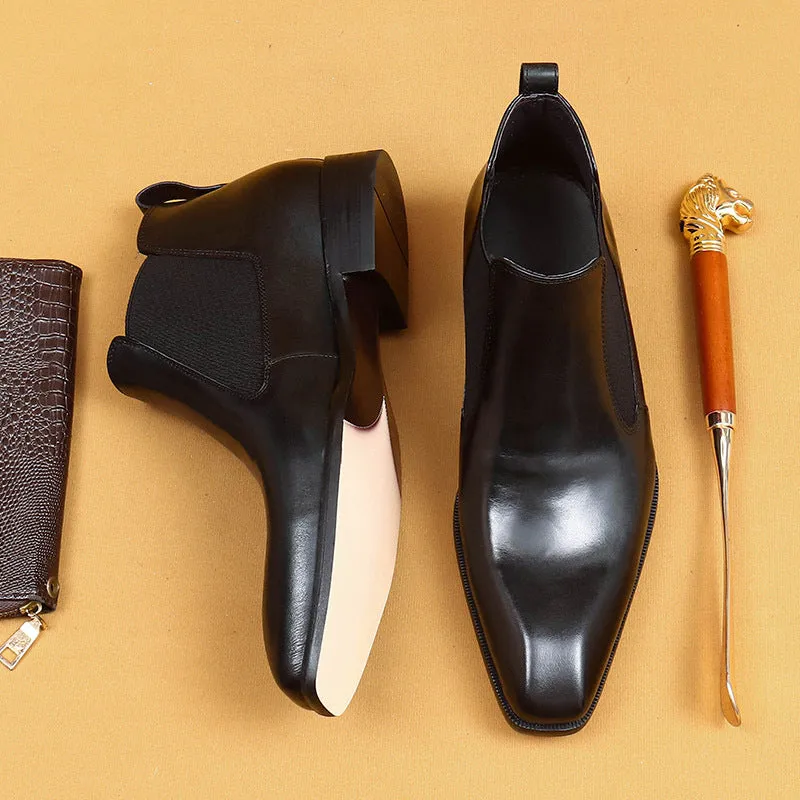 Top Layer Cowhide Men's Leather Shoes Chelsea Boots Men's Short Boots Genuine Leather England Style Winter Pointed Toe Business Formal Wear Cowhide Boots65126