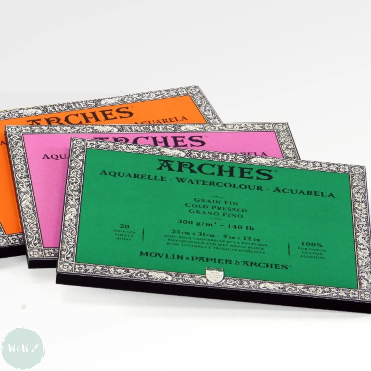 Watercolour Paper - BLOCK - ARCHES Aquarelle -  SATINE (HOT PRESSED / SMOOTH)  140 lb/ 300 gsm WHITE  23 x 31 cm, 9 x 12",