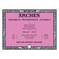 Watercolour Paper - BLOCK - ARCHES Aquarelle -  SATINE (HOT PRESSED / SMOOTH)  140 lb/ 300 gsm WHITE  23 x 31 cm, 9 x 12",