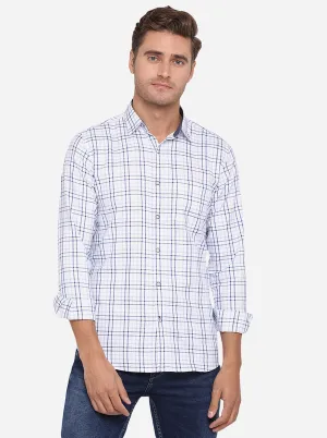 White & Blue Checked Slim Fit Casual Shirt | JadeBlue