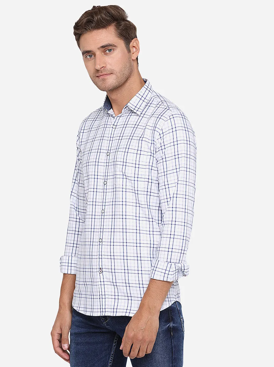 White & Blue Checked Slim Fit Casual Shirt | JadeBlue