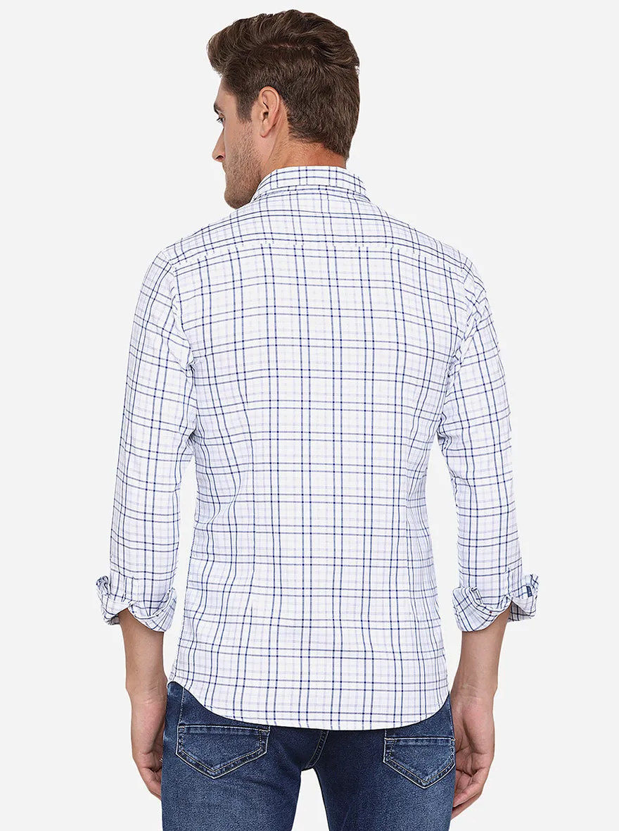White & Blue Checked Slim Fit Casual Shirt | JadeBlue