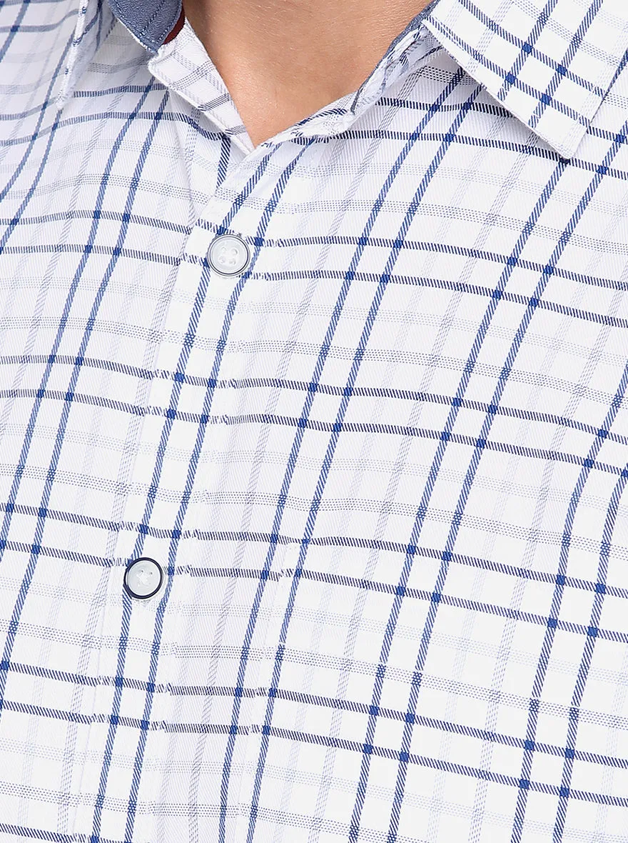 White & Blue Checked Slim Fit Casual Shirt | JadeBlue