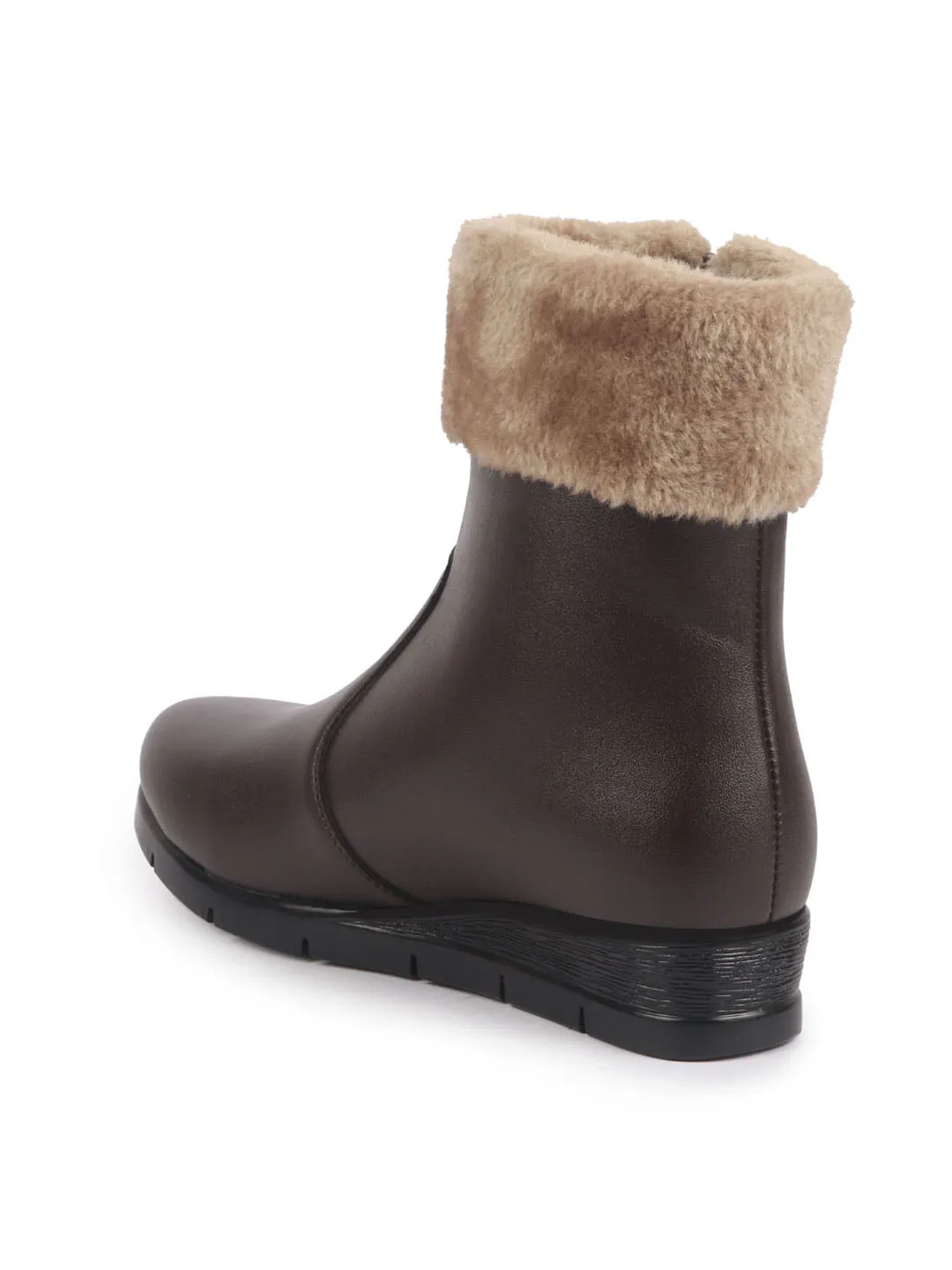 Women High Top Side Zipper Platform Wedge Heel Formal Furr Boot Winter High Ankle Slip-On Boots