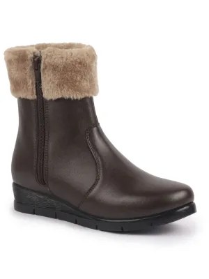Women High Top Side Zipper Platform Wedge Heel Formal Furr Boot Winter High Ankle Slip-On Boots