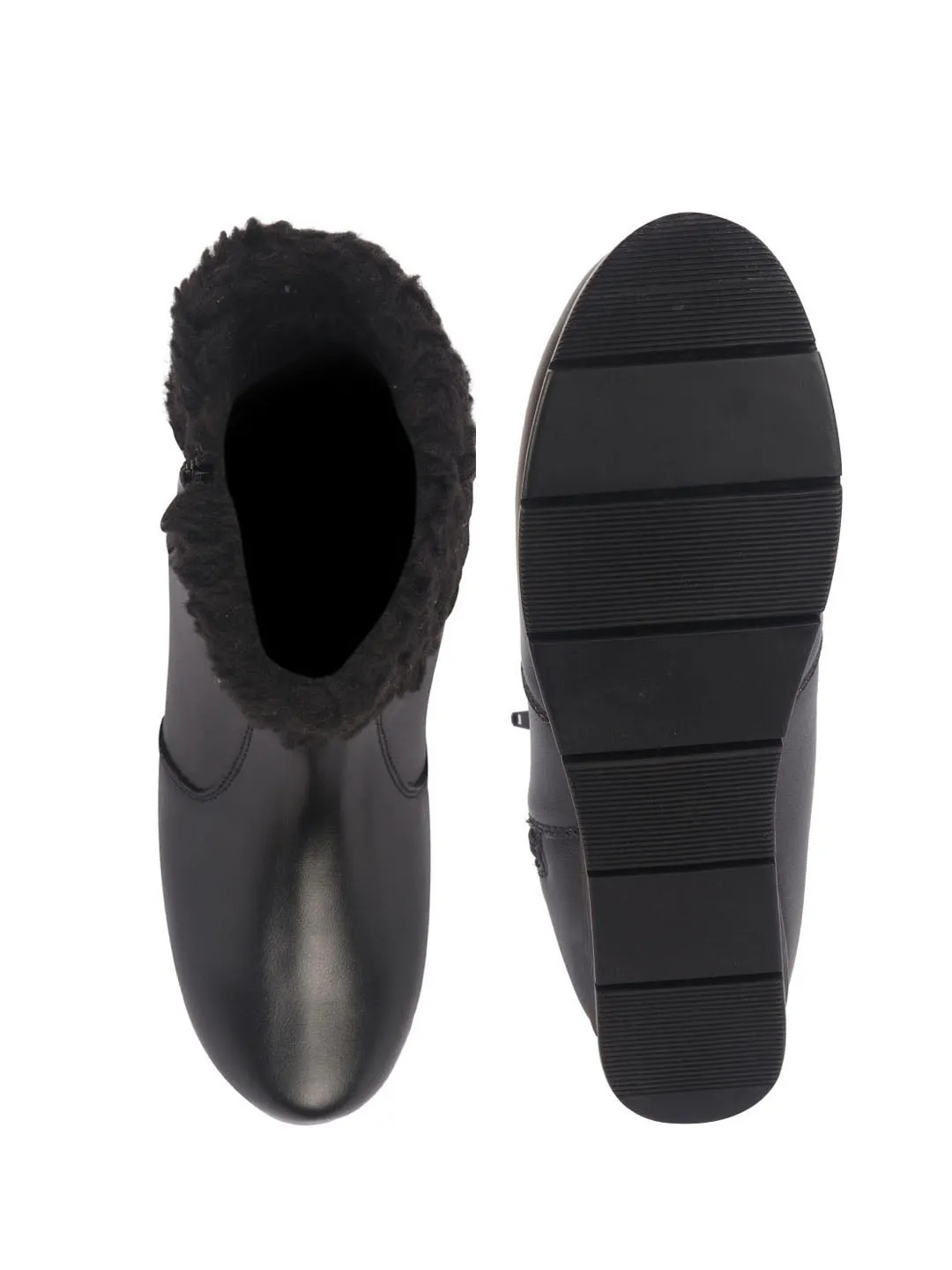 Women High Top Side Zipper Platform Wedge Heel Formal Furr Boot Winter High Ankle Slip-On Boots