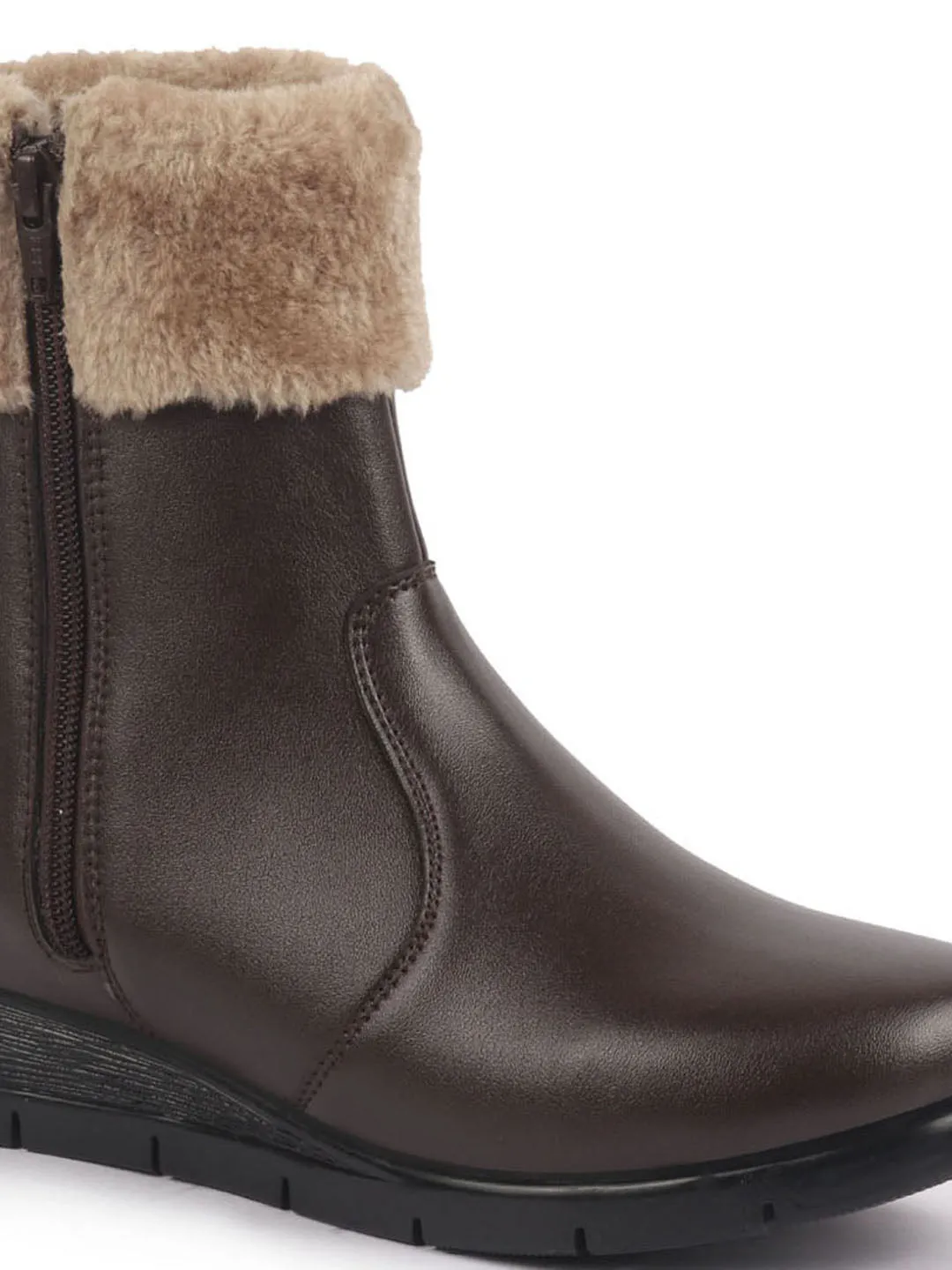 Women High Top Side Zipper Platform Wedge Heel Formal Furr Boot Winter High Ankle Slip-On Boots
