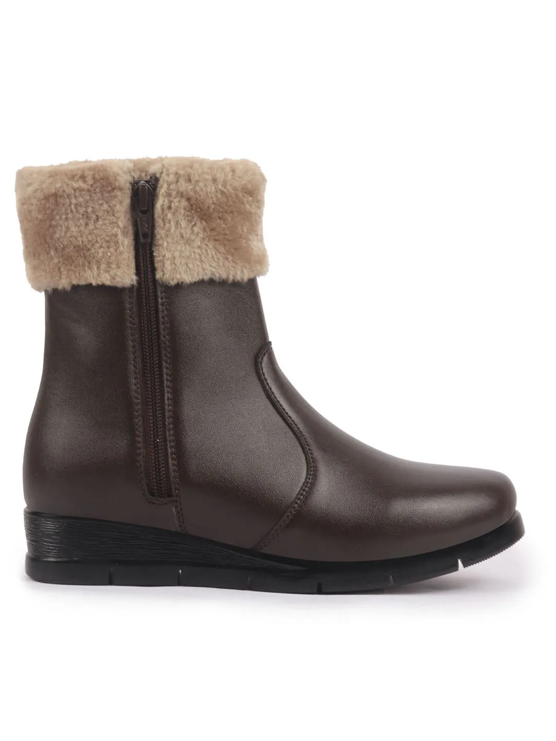 Women High Top Side Zipper Platform Wedge Heel Formal Furr Boot Winter High Ankle Slip-On Boots