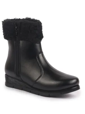 Women High Top Side Zipper Platform Wedge Heel Formal Furr Boot Winter High Ankle Slip-On Boots