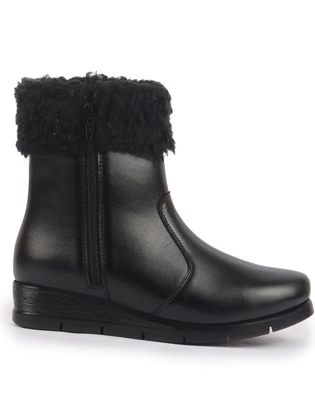 Women High Top Side Zipper Platform Wedge Heel Formal Furr Boot Winter High Ankle Slip-On Boots